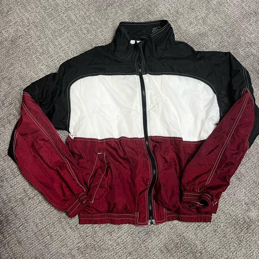 Vintage MacGregor windbreaker jacket color block black white burgundy size M